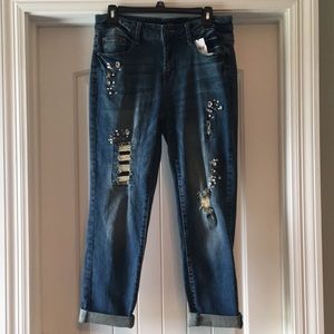 🌟NEW Girlfriend Jeans rhinestone distressed 6
